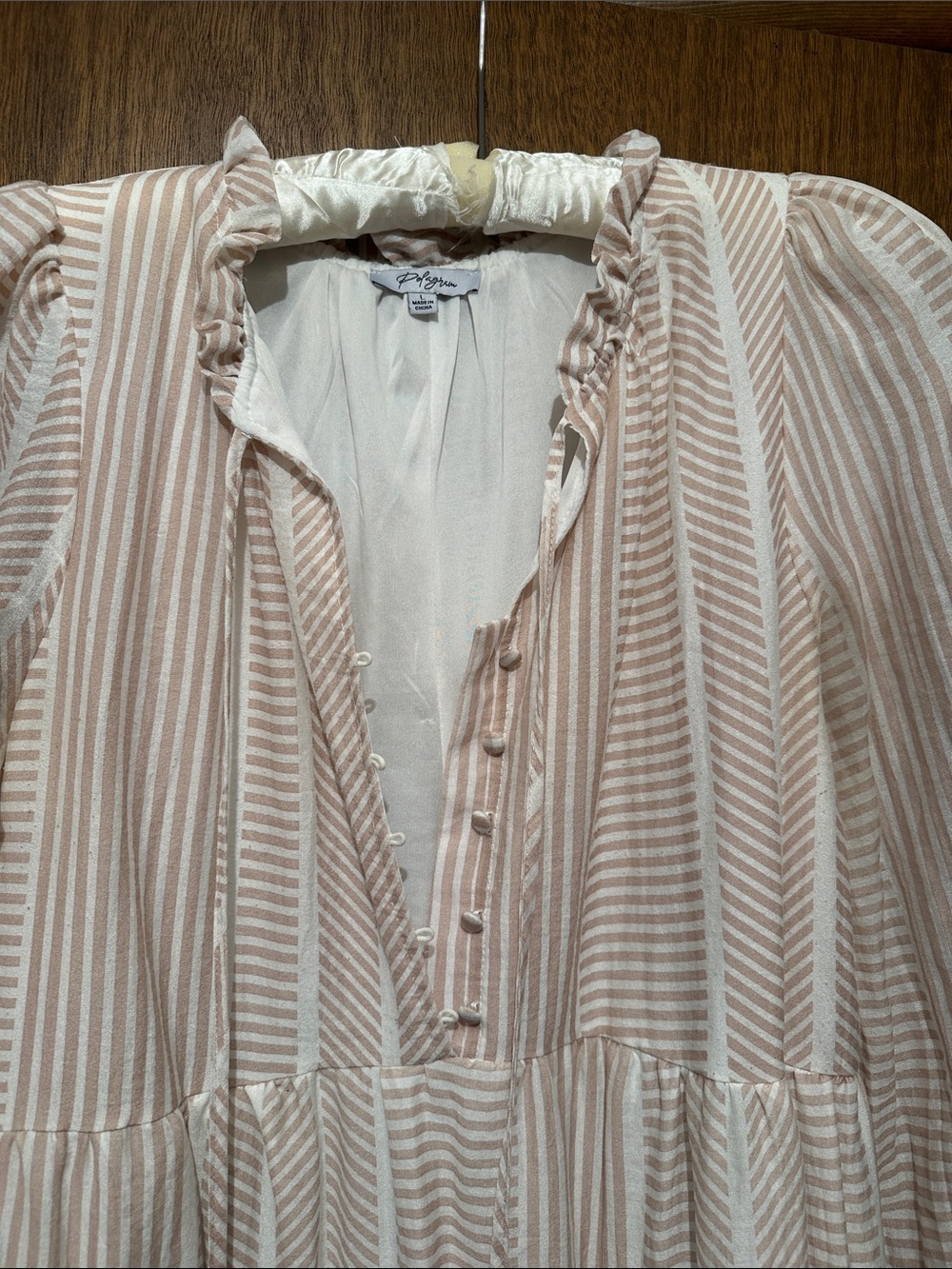 Long Sleeve Tiered Maxi Dress in Blush Stripe - Picture 2 of 4